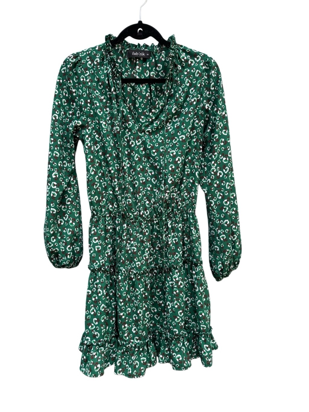 Fab'rik Women’s V-Neck Floral Tiered Mini Dress in Green Size Medium